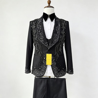 Costume homme fait main avec strass et sequins, ensemble 3 pièces, veste à simple boutonnage, pantalon, smoking scintillant pour mariage, bal de promo, soirée