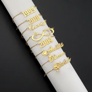 Vente en gros bijoux 14k 18k pendentif lettre argent personnalisé en acier inoxydable personnalisé collier plaque de nom en or personnalisé