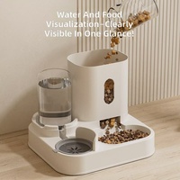 Distributeur d'eau et de nourriture automatique portable 2-en-1 pour chat, 2,5 L, en plastique, avec bol à motif uni, adapté aux chiens, emballé