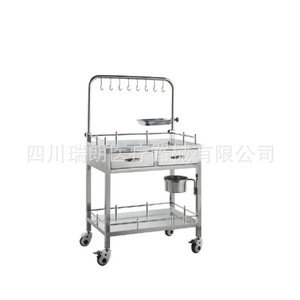 Carro de infusión de acero inoxidable francés, doble capa, 725*450*920mm, silencioso, para tratamiento hospitalario, con ganchos - Product Image 1