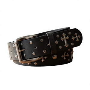Ceinture pour homme en cuir de vachette avec boucle carrée en acier à motif croix, style vintage, accessoire de mode et de style de vie quotidien, best-seller, cadeau chrétien - Product Image 5