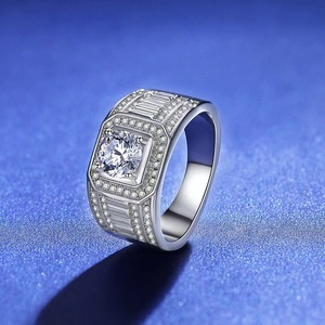 Anel Masculino de Prata Esterlina S925 com Diamante em Forma de Onda, Conjunto com Moissanite VVS de 1.0ct, Anel de Casamento de Luxo Leve e Fashionável - Product Image 2