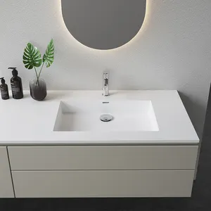 American moderno controballino rettangolare solido superficie bagno lavandino in marmo vanità sotto il tavolo lavabo lavabo a mano