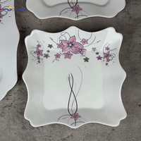 Service de table carré en verre opale 18 pièces, motif floral rose, assiettes et bols, vente en gros pour la maison, la cuisine, la table, les cadeaux