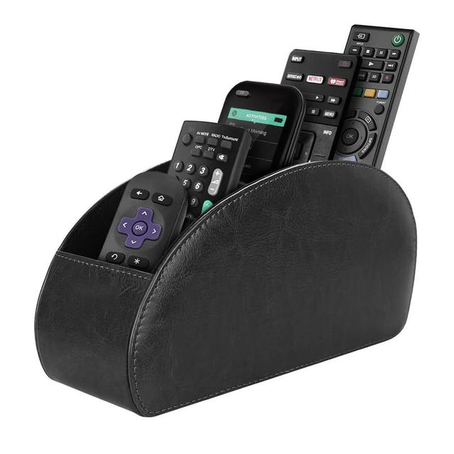 Purple PU Leather Remote Control Holder with 5 Compartments Desktop Organizer Caddy for TV DVD Media Player Heater Controllers