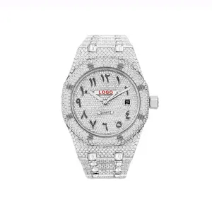 Blues Odm Custom Logo Arabisch Aantal Volledige Diamond Luxe Horloge Met Japanse Quartz