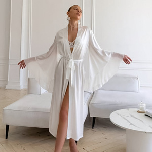 Bata <span class=keywords><strong>de</strong></span> Pijama Ligera <span class=keywords><strong>de</strong></span> <span class=keywords><strong>Satén</strong></span> con Mangas Acampanadas para Mujer, Transpirable y Cómoda para Primavera/Verano - Product Image 1
