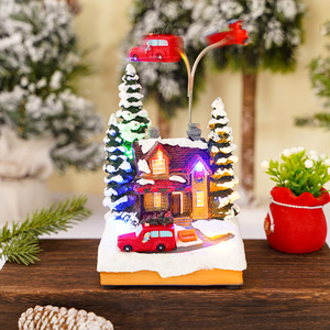Adorno navideño de resina con forma de casa, luminoso, musical, con antena giratoria, para decoración festiva. - Product Image 1