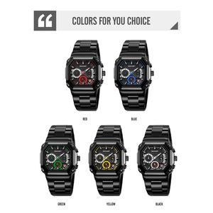 Reloj cronógrafo cuadrado para hombre, reloj de pulsera de lujo de acero inoxidable, reloj de cuarzo resistente al agua 30M - Product Image 1