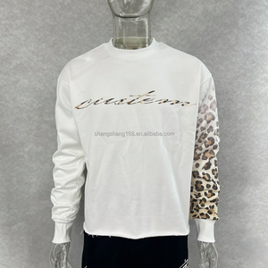 Custom Apparel Manufacturers Embroidery <strong>Tee</strong> Heavyweight Cropped Men's T-shirt DTG Print Leopard Print Block Long Sleeves T Shirt - Product Image 1