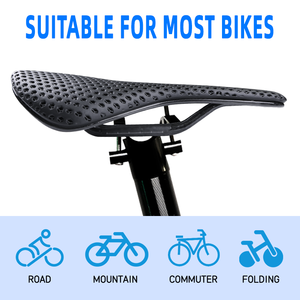 Asiento de bicicleta <span class=keywords><strong>MTB</strong></span>, cojín de asiento suave transpirable, sillín de bicicleta de carreras de ciclismo de montaña, sillín de bicicleta de fibra de carbono impreso en 3D - Product Image 6