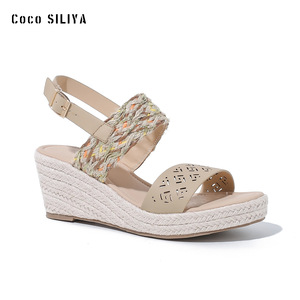 Coco SILIYA Wedges Sandals <b>Open</b> Toe Straw Outsole Buckle Closure Spring Breathable Women's <b>Shoes</b> - Product Image 4