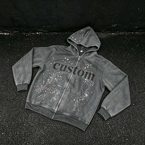 Sudaderas con Capucha de Alta Calidad, Personalizadas con Logotipo, Estilo Urbano, con Pedrería, Lavado Ácido, Algodón Grueso, Talla Grande, Estilo Desgastado - Product Image 2