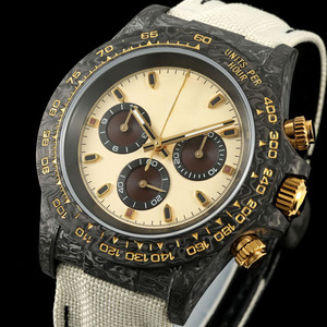 Montre-bracelet chronographe en carbone forgé Resolute 4130, cadran rond crème, montre TW pour homme, montre Morning Rally - Product Image 3