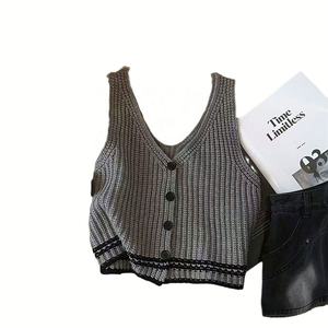 <span class=keywords><strong>Chaleco</strong></span> de punto elegante estilo francés con cuello en V para <span class=keywords><strong>mujer</strong></span>, diseño holgado para primavera, otoño e invierno, top adelgazante con efecto lavado. - Product Image 5