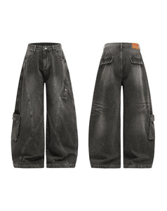 Vaqueros de mezclilla lavados de corte irregular, estilo nuevo de primavera, pantalones casuales americanos con múltiples bolsillos y corte curvo. - Product Image 2