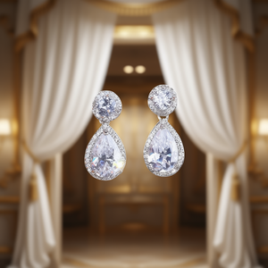 E3608 White Gold <b>Crystal</b> Drop Earrings <b>Water</b> Drop Bezel Setting Classic Women's Wedding Jewelry - Product Image 2