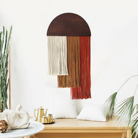 Günstige New Nordic Style Half Holzbrett hand gefertigte Baumwoll seil Quaste Wandbehang für Wohnzimmer Sofa