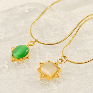 ZOGXIN Natural Stone Pendant Necklace Gold Chain Green And White Stone Bezel Setting Everyday Wear Women's Jewelry - Product Image 4