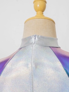 Girls Space Costumes Metallic <b>Crop</b> <b>Top</b> Pleated <b>Skirt</b> Iridescent Shoulder Pads Futuristic Dance Cheer Performance Wear Custom - Product Image 4