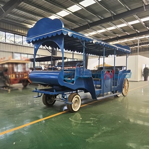 Autobús turístico eléctrico azul de gran tamaño, parque temático con múltiples vagones con ruedas doradas y vagones turísticos para parques. - Product Image 2