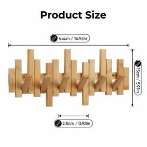 Perchero de madera para montar en la pared, gancho para ropa, llaves y gorras, organizador multifuncional, forma rectangular de un solo nivel - Product Image 4