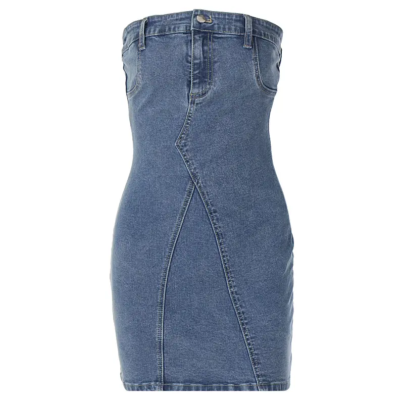 2024 nuovi vestiti estivi da donna con scollo a una linea in vita dimagrante sexy sexy sexy da ragazza in denim abito top hip