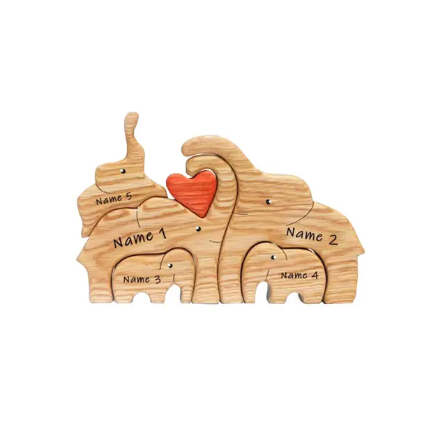 In legno personalizzato elefante famiglia Puzzle 5 in 1 set regalo di anniversario, in legno animale elefante Puzzle, famiglia ricordo regalo