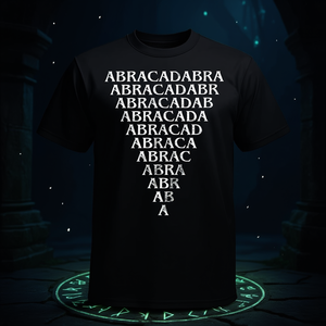 Camiseta Abracadabra Magic negra unisex con diseño oculto y patrón de hechizos - Product Image 3