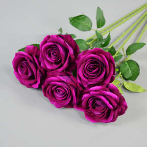 Rosas Artificiales Hechas a Mano al por Mayor, con Hojas de Terciopelo, Tacto Real, para Decoración de Mesa de Graduación, <span class=keywords><strong>Flores</strong></span> de una Sola Rama, Danqi DQ-623 - Product Image 6