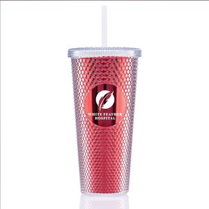 Gobelet à double paroi clouté mat brillant de 24oz, gobelet pour boisson froide <span class=keywords><strong>Veti</strong></span> Iced avec couvercle et paille - Product Image 3