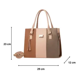 Bolso Tote para Mujer Fana Irem, Color Camel, Diseño con Paneles de Antimonio, Solapa con Borla, Correa Extraíble, Uso Diario - Product Image 4