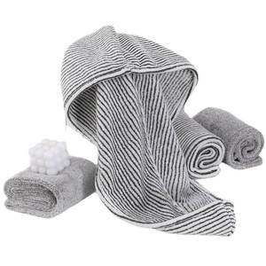 Bamboo Charcoal Fiber Hair Drying Cap Striped 25x652cm Quick Dry Home Use <b>Towel</b> Head <b>Wrap</b> - Product Image 4