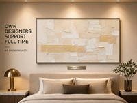 Décoration murale texturée en plâtre bas-relief beige chaud champagne, patchwork, cadre doré, pour hôtel, salle à manger toute la journée, personnalisable en gros
