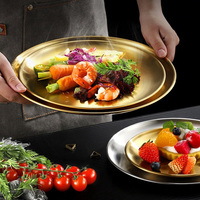Vaisselle style coréen Plateau de service en acier inoxydable pour barbecue Assiette à dîner Assiette et vaisselle Ensemble d'assiettes avec chargeur de nourriture en or