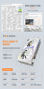 Carte graphique Peladn RTX 3060 Ti 8 Go GDDR6 double ventilateur GPU Geforce 8 broches pour jeux vidéo, haute performance - Product Image 3