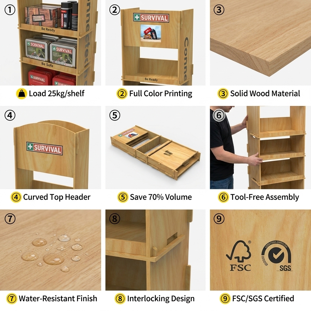 Wholesale Customized Floor Standing Wooden Shampoo Conditioner Essential Oi Shower Gel Display Stand Retail Display Stand Store — view 5