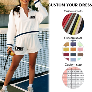 Logo personnalisé <span class=keywords><strong>Sweat</strong></span>-shirt décontracté <span class=keywords><strong>Sweat</strong></span>-shirt en éponge française à capuche et jupe pour femmes Ensemble 2 pièces - Product Image 3