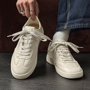 Fashionable casual versatile <b>white</b> sneakers for men soft leather breathable suitable for summer comfortable sneakers - Product Image 2