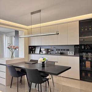 Cream & Black Modern Dining Sideboard - LED Lighting & Open <b>Shelf</b>, Coffee <b>Bar</b> + Storage for Luxury Kitchen-Dining Spaces - Product Image 1