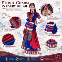 Costume de scène ethnique professionnel, robe de danse folklorique chinoise moderne pour femmes avec broderie 3D et coiffe