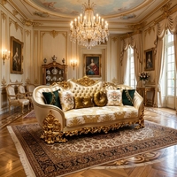 Ensemble de canapés de luxe en tissu de style européen, design classique palais français à feuilles d'or, rembourrés en éponge pour salon