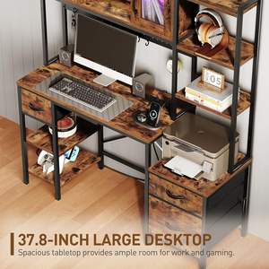 Estación DE TRABAJO Oficina en casa Estantes de almacenamiento marrón Archivador <span class=keywords><strong>Cajones</strong></span> Pegboard <span class=keywords><strong>Escritorio</strong></span> de juegos <span class=keywords><strong>con</strong></span> Hutch <span class=keywords><strong>Gamer</strong></span> Mesa de computadora - Product Image 4