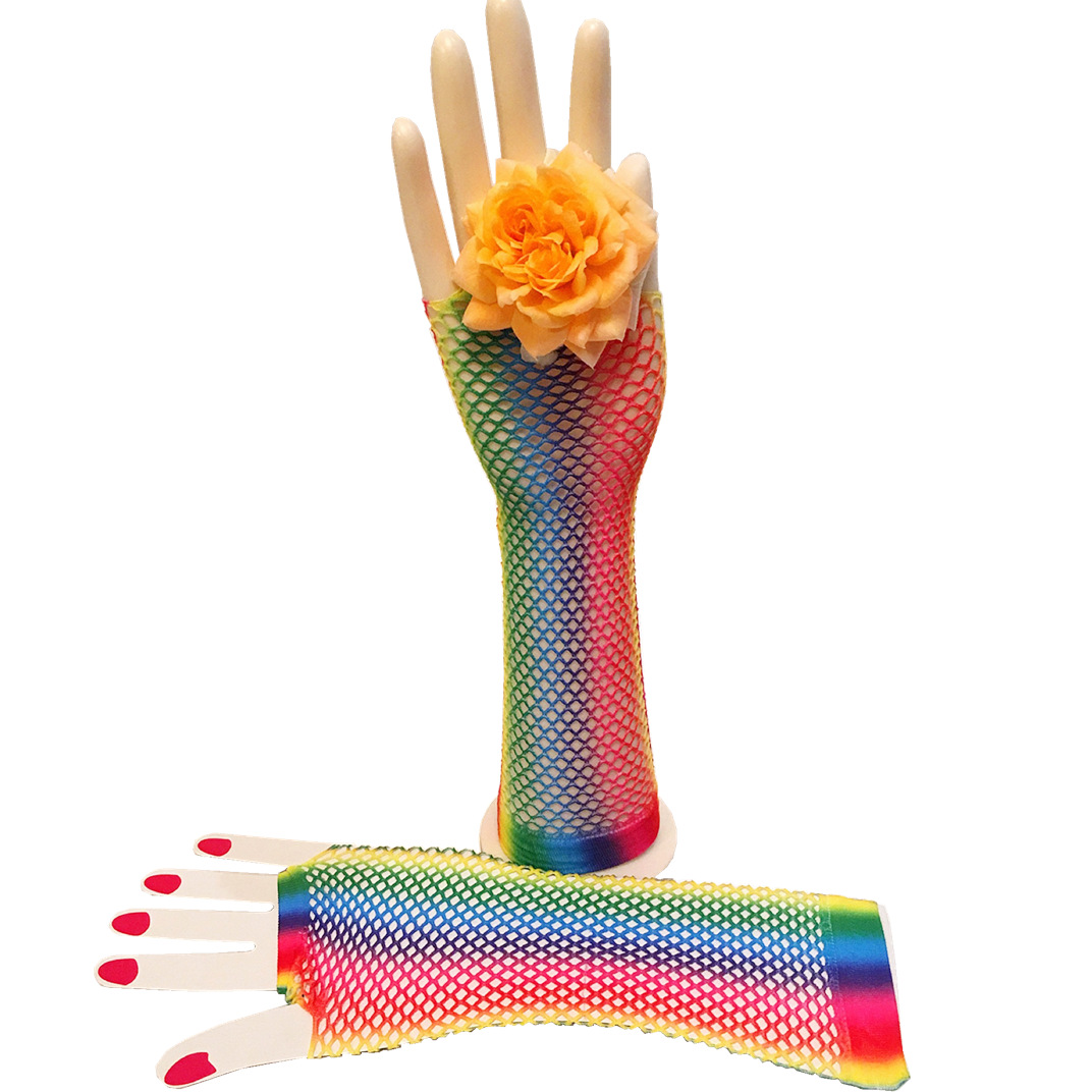 Оптовая продажа, неоновые разноцветные рукавицы в сеточку без пальцев для Хэллоуина, вечеринки, дискотеки