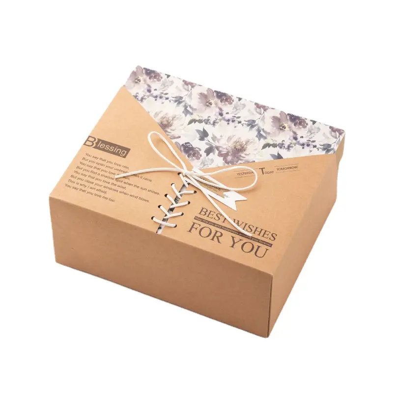 Luxury Valentine's Day Mother's Day printed flower gifts packaging cardboard paper boxes Kraft gift paper box with bag