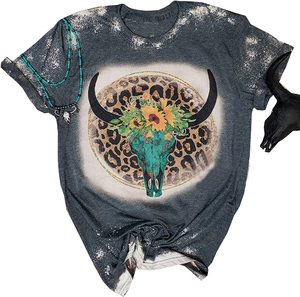 T-Shirt con grafica Vintage 2023 t-Shirt da <span class=keywords><strong>donna</strong></span> <span class=keywords><strong>oversize</strong></span> con grafica Cowskull <span class=keywords><strong>nera</strong></span> WALLEN - Product Image 5