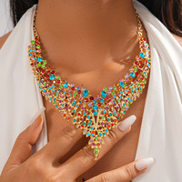 Nouveauté 2028 : Collier ras-du-cou de luxe en or, style vintage, avec pendentif feuille de diamant rond, chaîne de pull ajustable
