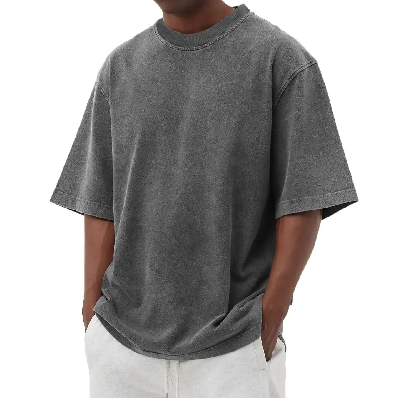 Kaus pria Logo kustom ukuran besar 100% pakaian jalanan katun Hip Hop cuci asam kosong Logo antik