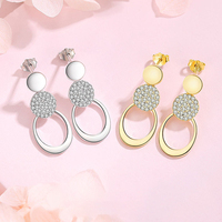 E120 Boucles d'oreilles en argent sterling 925 pour femmes avec cercle et forme de losange, design simple et élégant