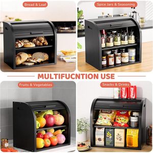 Boîte de rangement pour pain en bambou, double couche, pour comptoir de cuisine, conteneur alimentaire, couleurs noir, blanc, naturel - Product Image 3